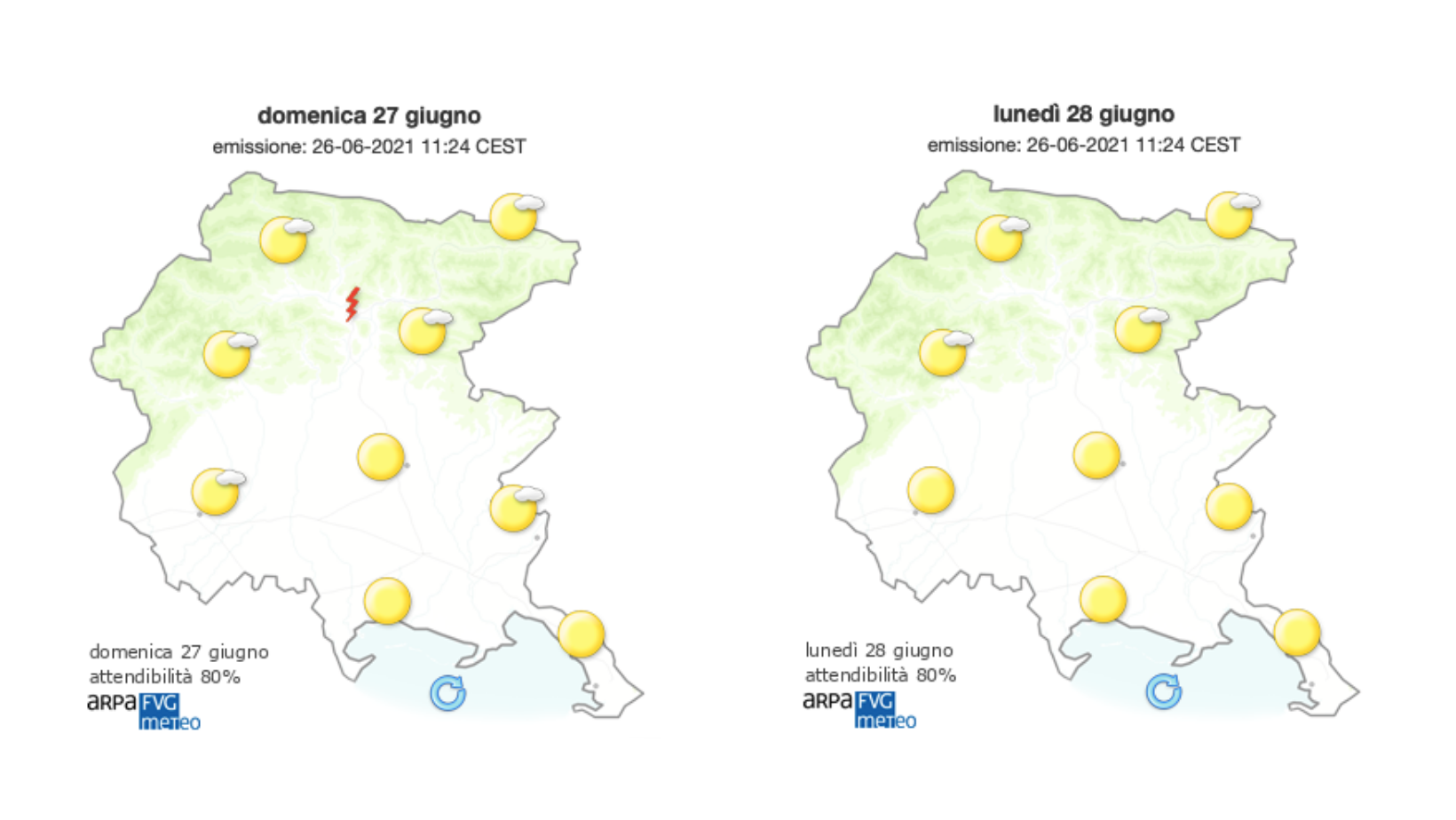 Domenica di gran caldo sul Goriziano, soffia vento di brezza